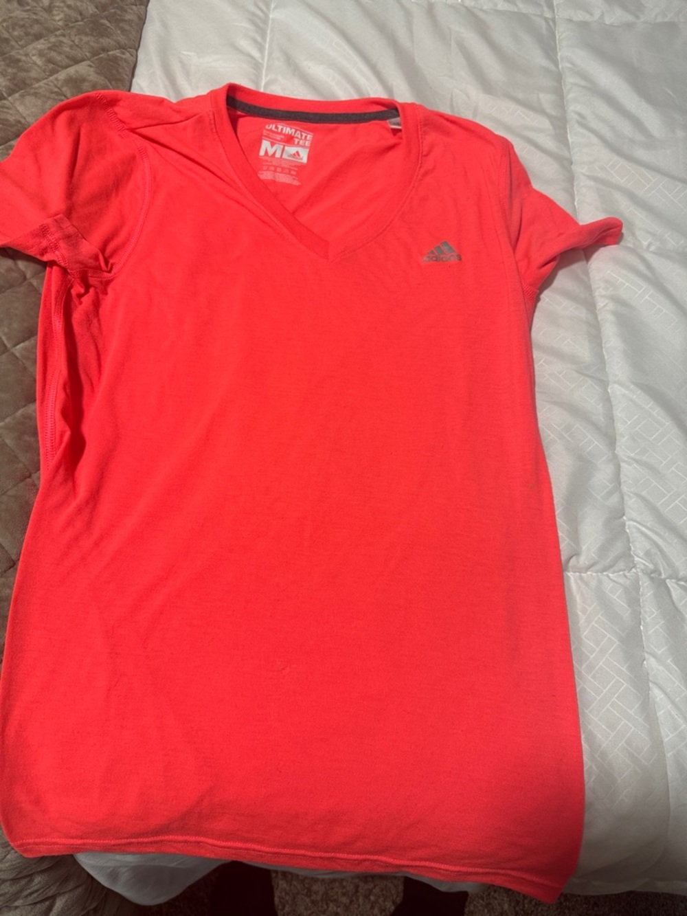 adidas women’s Bright Coral Short Sleeve V-Neck Tee